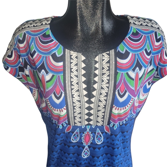 Laundry By Shelli Segsl Multi Colored Abstract Print Short Sleeve Dress M - Picture 2 of 7